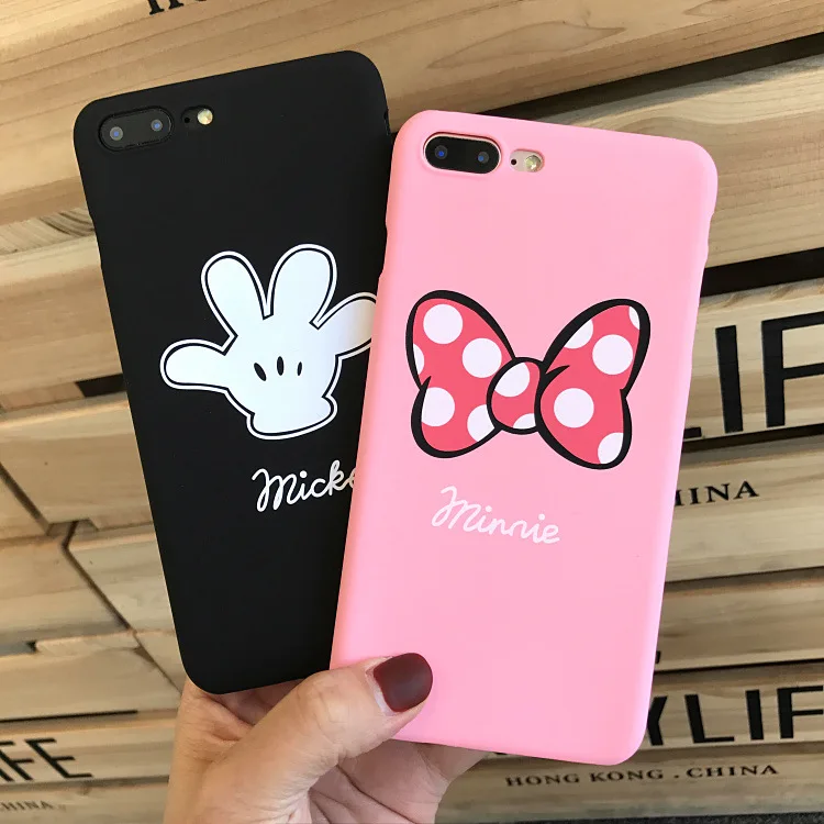 

Bow Knot Mickey Minnie Hands Hard Scrub Cover Cases Fashion Cute Matte Cases for Iphone 5 5s SE 6 6s Plus 7 7plus 8 Plus Case