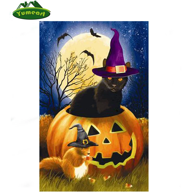 pumpkin diy diamond painting cross stitch kits cat home decor rhinestone inlay diamond embroidery painting halloween decoration