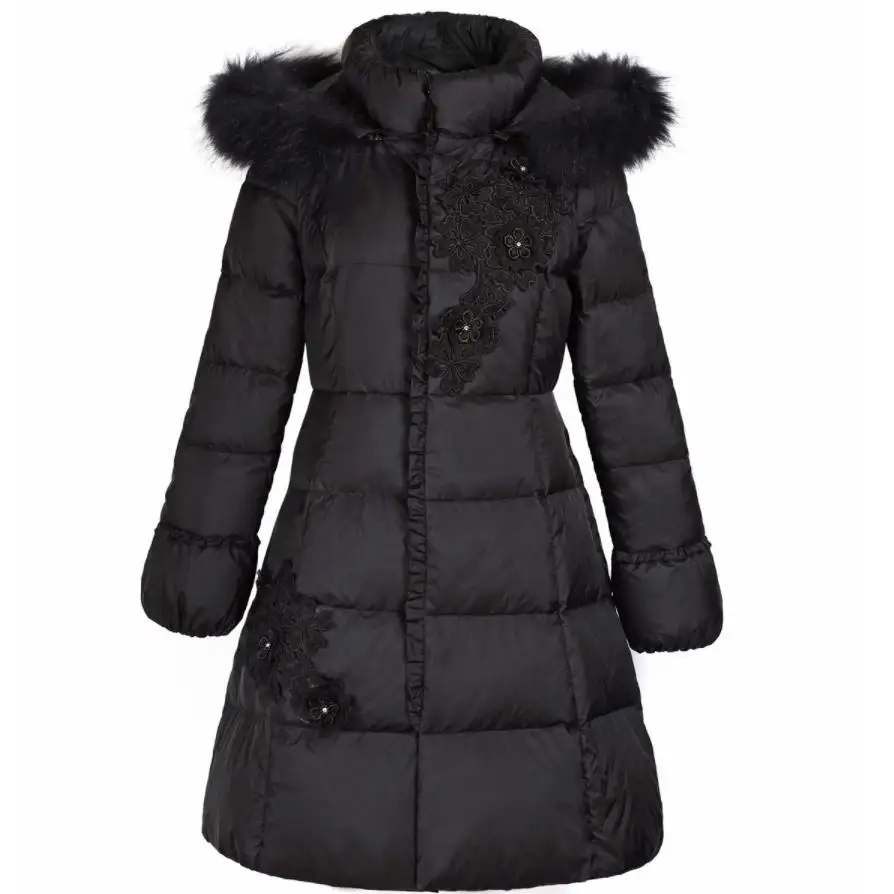 Белая зимняя куртка на утином пуху, Новое Женское пальто с капюшоном и меховым воротником размера плюс 3XL - Цвет: black