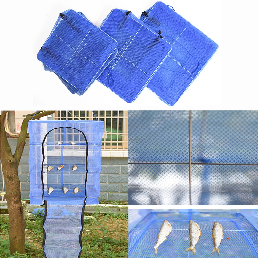 

4 Layers 50*50*65cm Drying Rack Folding Fish Small Mesh Net Hanging Net Fishing Net Foldable Hanging Net Fish Vegetable