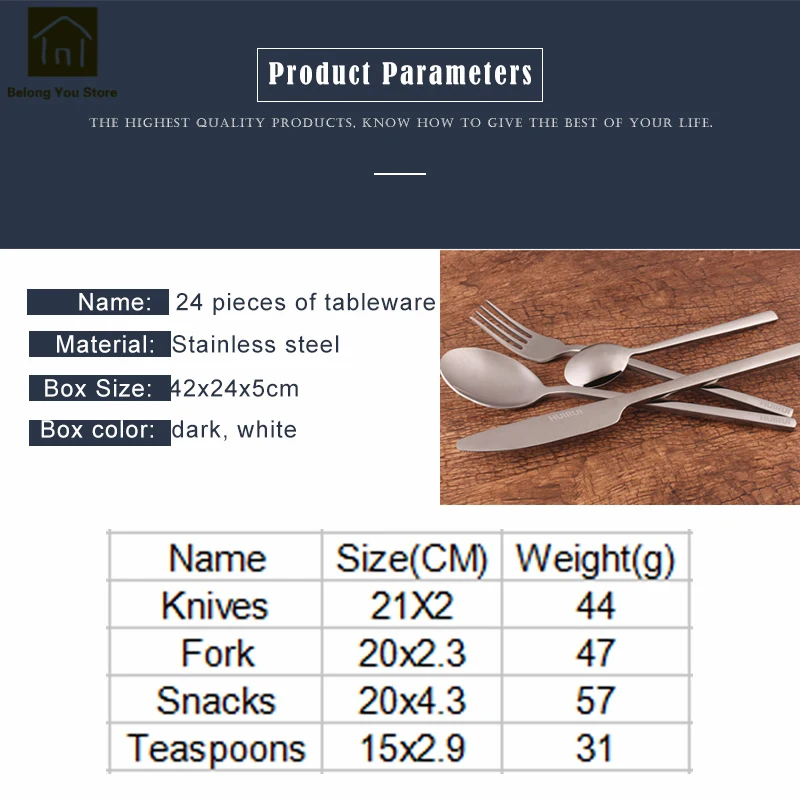 Нержавеющая сталь 24 шт. набор стальной нож вилка Столовые приборы Портативный Отель Ресторан столовые приборы Faqueiros Inox вечерние столовые приборы WKI030