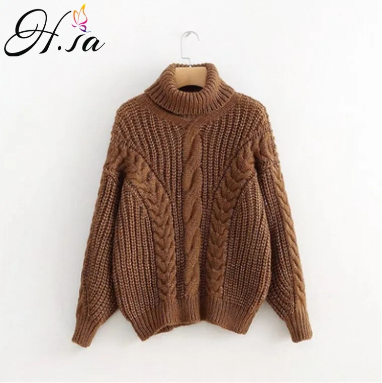 Baratos H. SA 2018 nuevo suéter y jerseys de invierno de cuello alto para mujer jersey de Cachemira de otoño para mujer