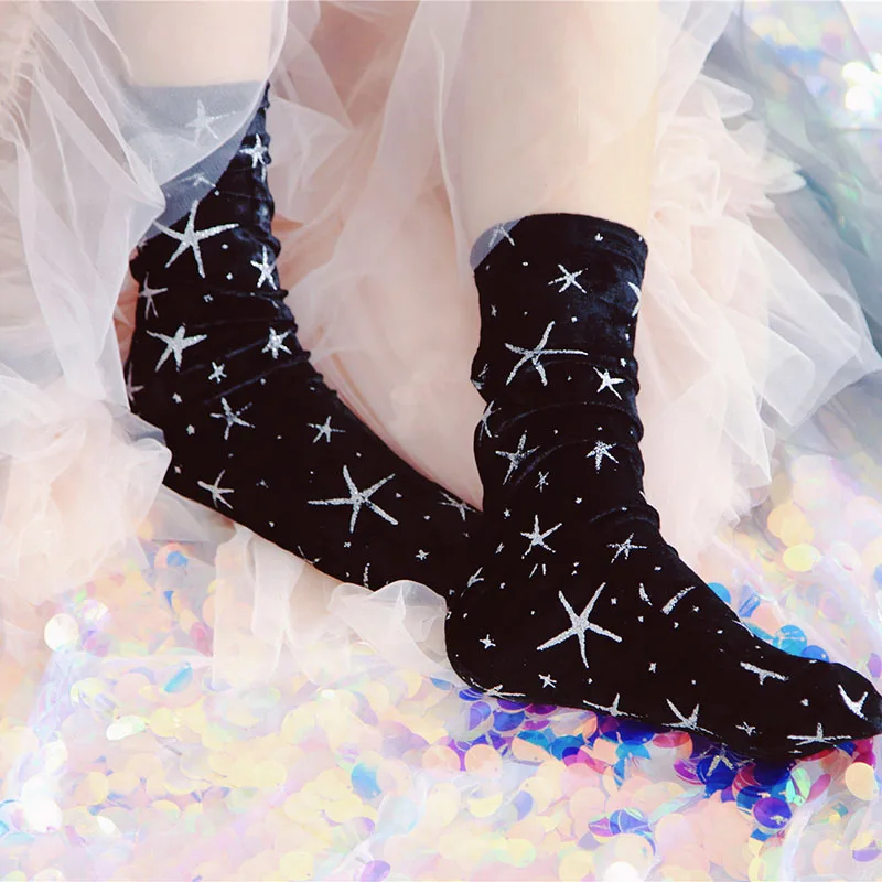 [COSPLACOOL] блестящие звезды, теплые цветные блестящие носки для женщин, осень/зима, забавные носки, эластичные, Meias Heap Sokken