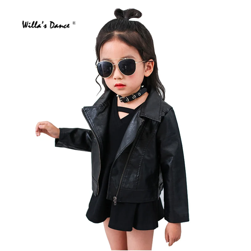 High Quality Baby Girls Leather Jacket for Infantil Long Sleeve Turn