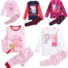 Free Shipping 2015 New Baby Wear Girls  pig Pajamas Children’s Cartoon Pyjamas Suits Kids Printed Sleepwears Home Clothing