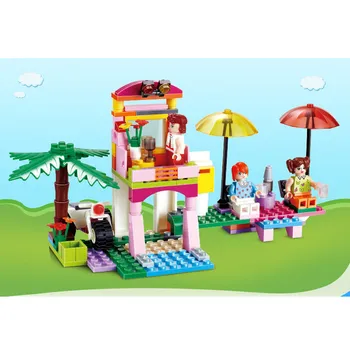 

Seaside house scenery vacation girls building blocks compatible with DIY figures Bricks gifts Children's educational toy