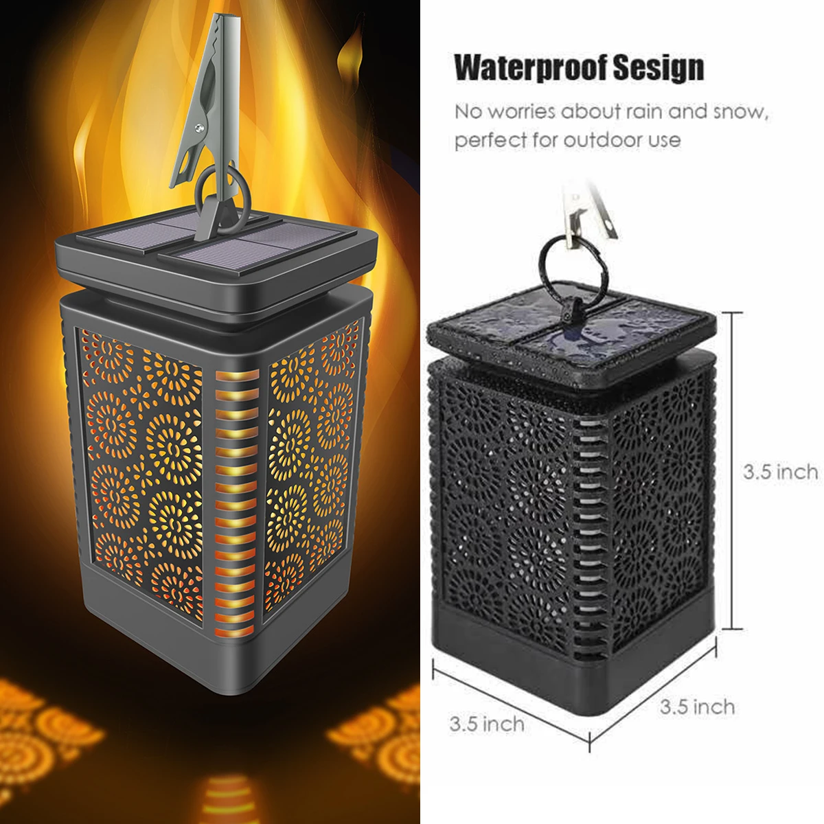 2pcs 96LED Solar Powered Dancing Flame Lights Auto On/Off Waterproof Outdoor Hanging Lantern LED Lamp for Garden Patio Yard