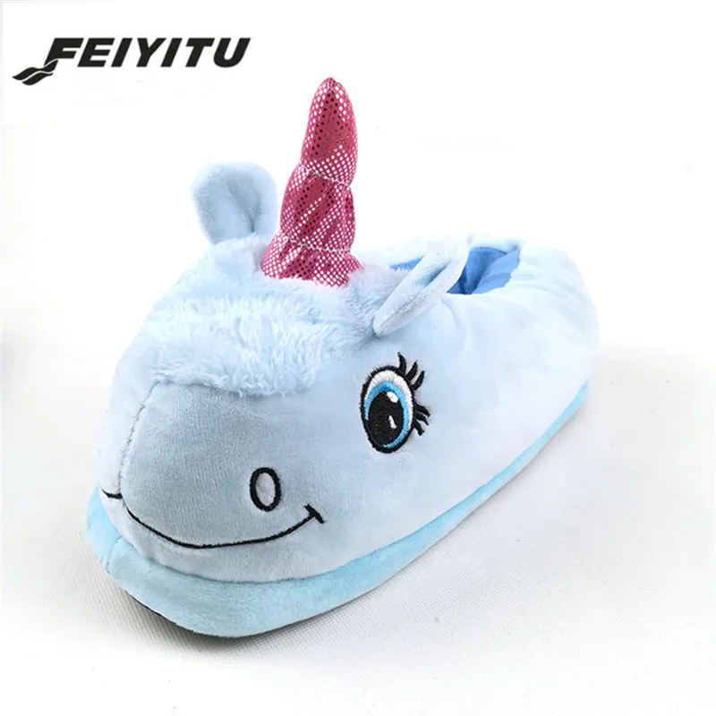 

Feiyitu Women Indoor Shoes Winter Plush Unicorn Slippers Cute Funny Adult Slippers Warm Cotton With Heel Zapatillas Unicornio