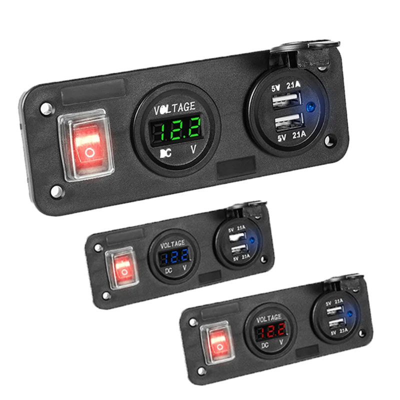 

12V Dual USB Adapter Charger Car Cigarette Lighter Socket + Digital Voltmeter with No/Off Switch For Car Boat Truck secret stash