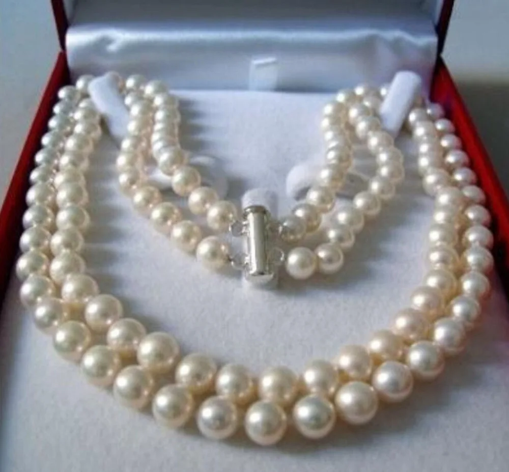 

FREE SHIPPING>>>@@ AAA 2 Rows 8-9MM WHITE AKOYA SALTWATER PEARL NECKLACE 17-18" beads jewelry making Natural Stone PNS131