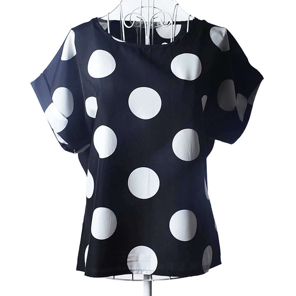 

2018 Women Summer Fashion Plus Size Many Stars Wave Point Loose Shirt Printing Chiffon Short Sleeves Cmfortable Casual Blouse