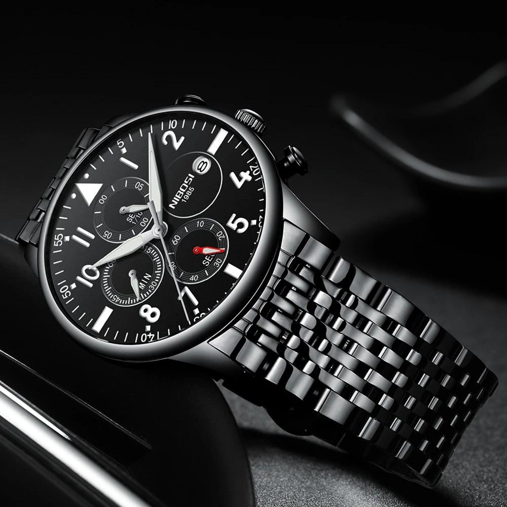 Mens Watches NIBOSI Waterproof Quartz Business Men Watch Top Brand Luxury Clock Casual Military Spo