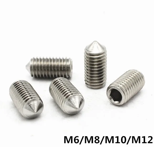 M6/M8/M10/M12 GB/T80 GB78 Set Screw Inner Hex Hexagon Socket Tapered Point Pointed End Grub Screws 304 Stainless Steel m6 m6 6 8 10 12 16 m6x6 8 10 12 16 304 stainless steel 304ss din914 inner hexagon socket allen head grub cone point set screw
