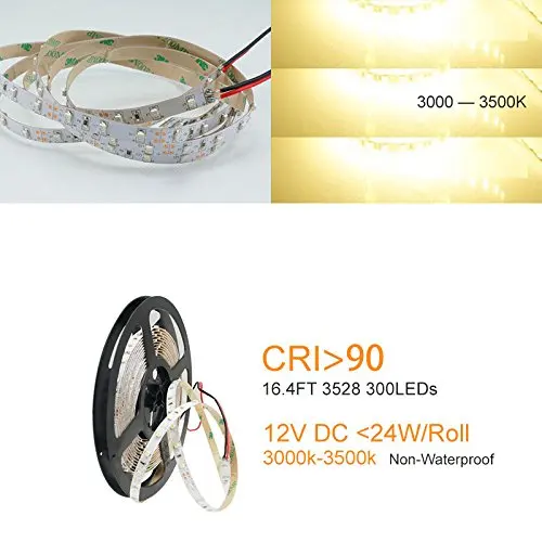 

High Brightness Non-waterproof 5m/set High CRI 90+ LED Light Strip 3528 3000-3500K DC12V LED Strip Lamp CRI 90+ 24W 60leds/m