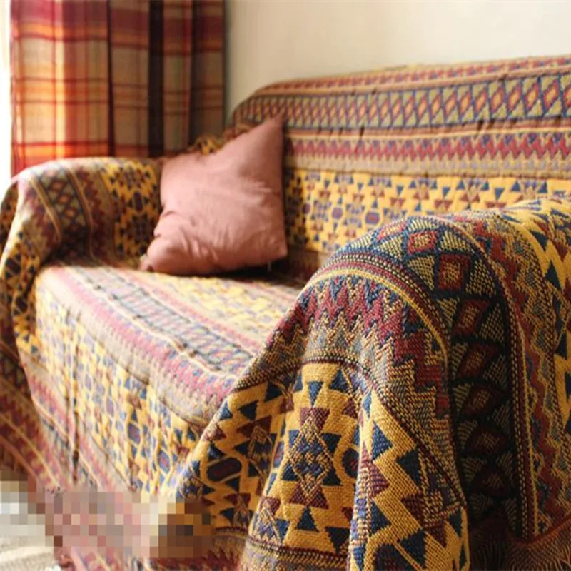 Cotton thread American style boho plaid throw single/double size