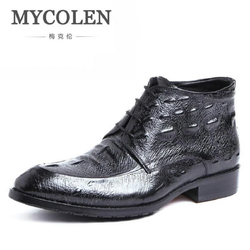 

MYCOLEN New 2017 Fashion Crocodile Pattern Men Shoes Lace-Up Black Leather Round Toe Business Casual Shoes chaussures homme