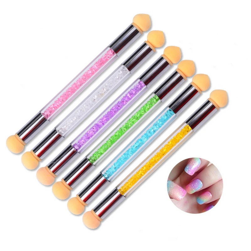 

Dual-ended Sponge Gradient Blooming Nail Pen Round & Cusp Rhinestone Handle Shading Drawing Dotting Uv Gel Pen DIY Manicure Tool