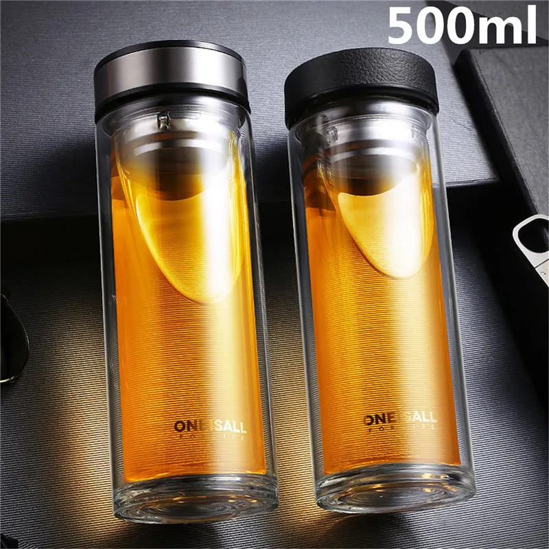 

500ML Double Layer Glass Water Bottles For Dink Tea Infuser Business Tea Transparent Water Bottle For Water Portable Bottle Cup