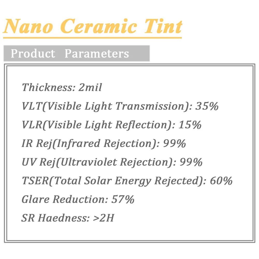 35% VLT 2ply нано керамическая оконная Тонирующая пленка автомобиля Солнцезащитная Взрывозащищенная мембранная пленка авто боковое окно оттенок отторжение тепла