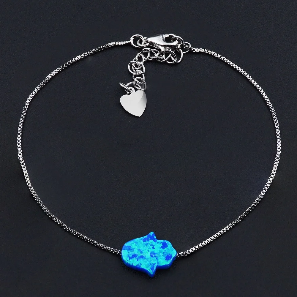 Изящный Хамса рука океан браслет из натурального опала с цепочкой коробки