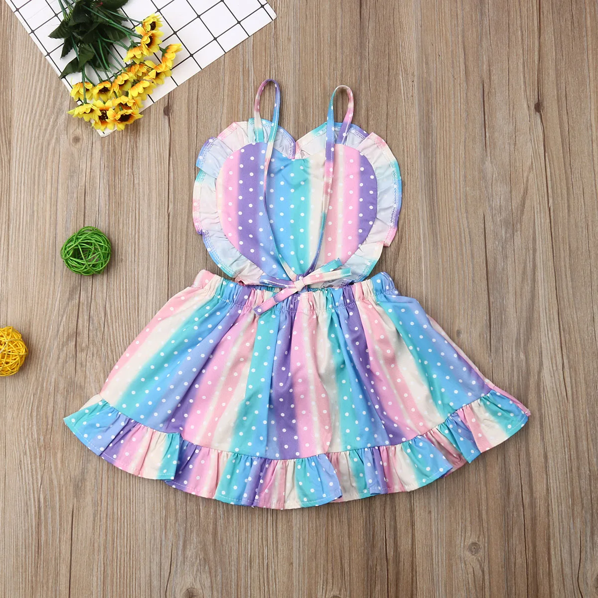 Новое разноцветное платье в полоску для маленьких девочек; комбинезон; летнее в горошек; одежда