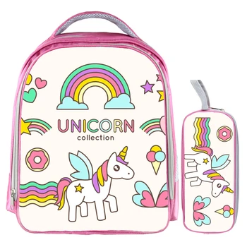 

13 Inch Unicorn Backpack Rainbow Horse Backpack Kids School Bags for Girls Baby Kindergarten Child Bags Pencil Bag Sets