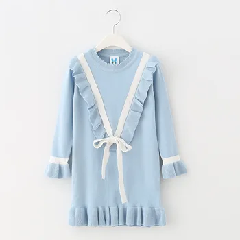 

Autumn Girls Cotton Dress 2018 Long Sleeve Knitting Princess for Children School Costumn Big Girls Solid Clothing for 4y-12y