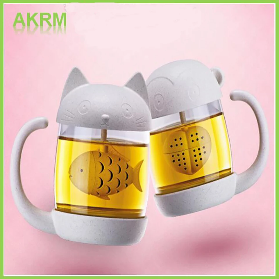 Cute Cat Monkey Tea Infuser Cup Glass Mug Teapot Teabags Mugs Couples Cups with Tea Strainer