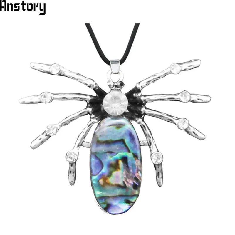 

Spider Pendant Necklace Vintage Shell Chokers Necklace For Women Antique Silver Plated Leather Chain Fashion Jewelry