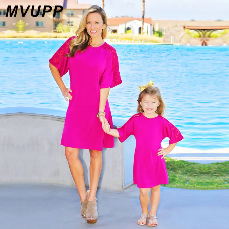 MVUPP family matching clothes mother daughter lace solid party dress