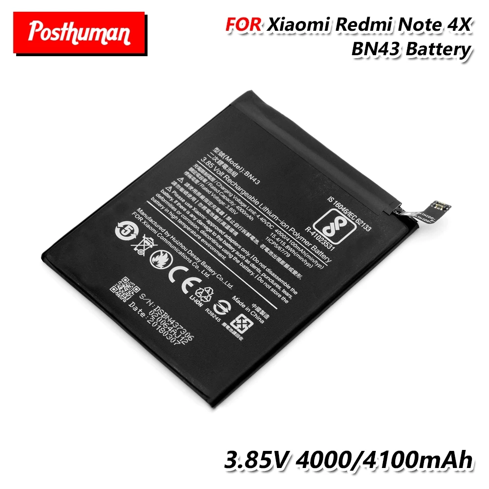 Оригинальный аккумулятор BN43 4100 мАч для Xiaomi Redmi Note 4X сменный литиевый литий ионный