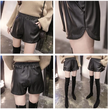 

Women Black PU Leather Shorts Pants With Pockets Loose Casual Short Summer Women Size S-XXXL