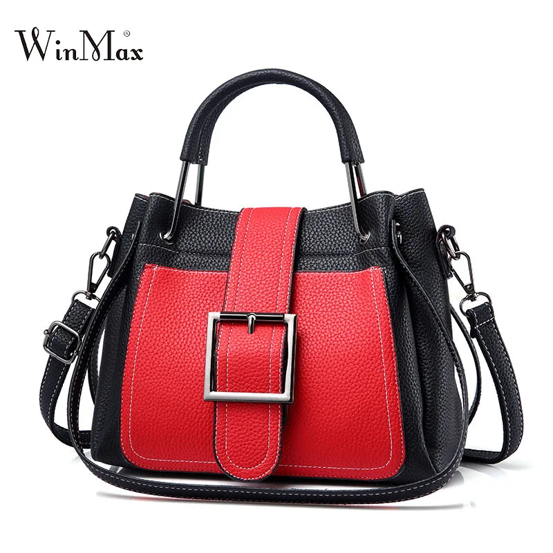 

Fashion women bucket bags Litchi pattern top-handle bolsas large capacity crossbody 2pcs set hasp female handbags & shoulder bag