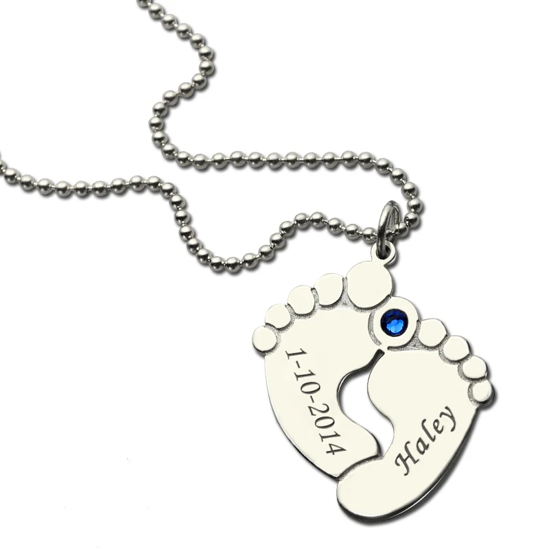  Personalized Baby Feet Birthstone Mother Necklace Name & Date Feet Charm Celebration For New Baby 9
