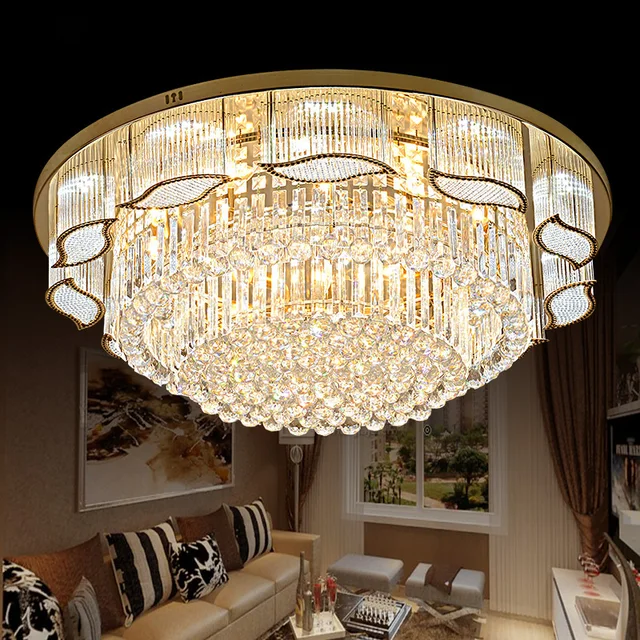 New Gold Luxury Living Room Crystal Round Lamp Ceiling New Gold Luxury Living Room Crystal Round Lamp Ceiling Chandelier Bedroom Light Atmosphere Warm Lighting Lamps