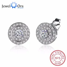 Роскошные 10 мм круглые Пусеты / серьги стержня из Рафинированного Серебра 925 с кубиким циркониями, Свадебные ювелирные изделия для женщин, Бижутеря для Вечеринк(JewelOra EA101928