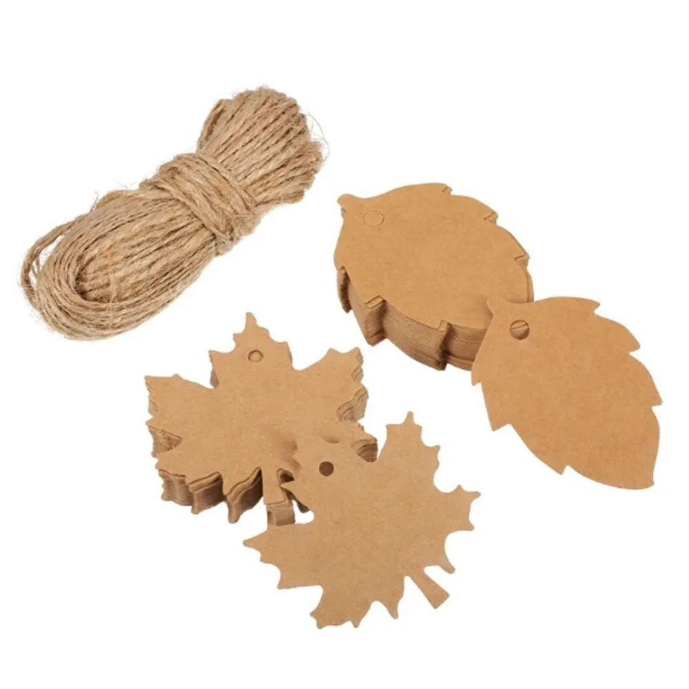 

100pcs Retro Maple and Leaf Shape Hang Tag Handmade Blank Kraft Paper Gift Card Leaves Tags Creative DIY Packaging Label Decor