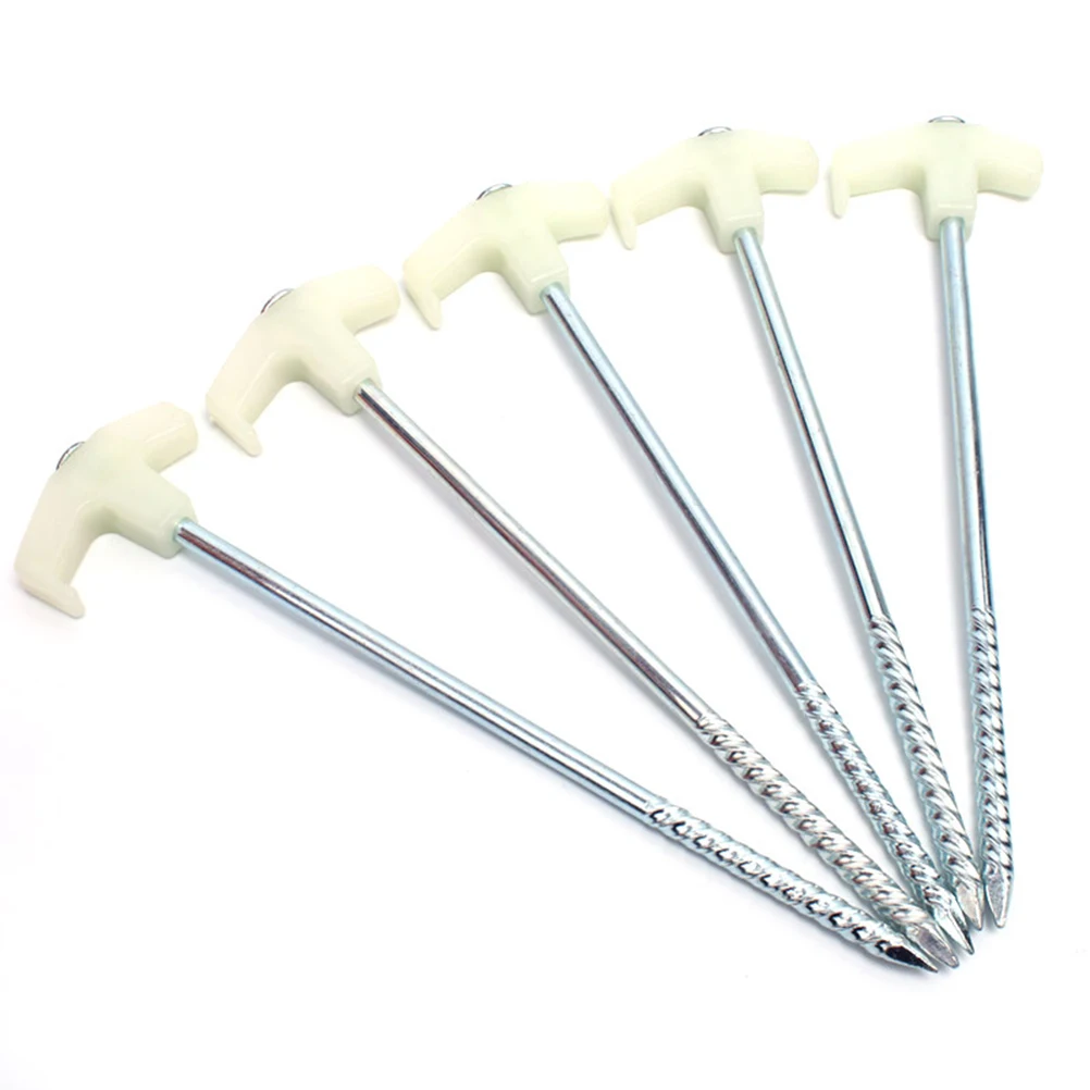 5pcs 25cm Tent Stakes Peg Plastic Screw Spiral Nail Steel Ground Spikes