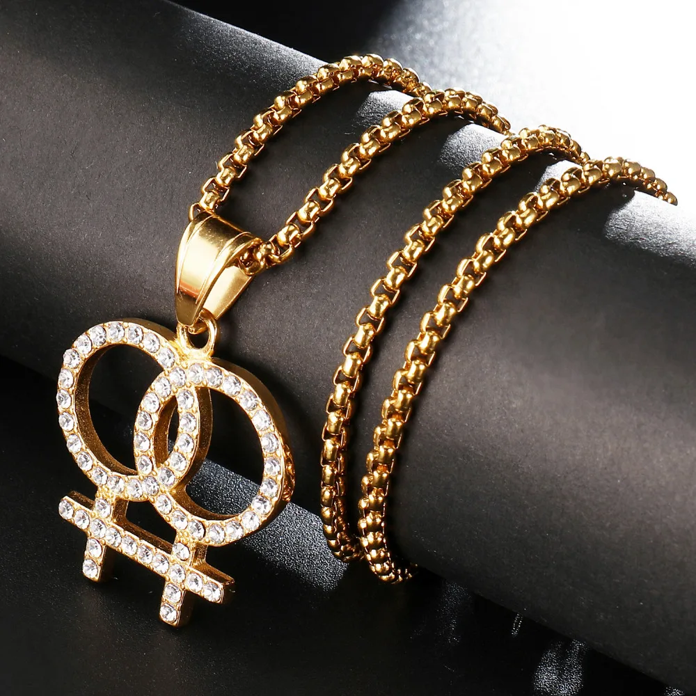 

HIP Hop Stainless Steel Bling Crystal Iced Out Lesbian Necklace Beads Chain Pendants & Necklaces for Men Jewelry Dropshipping