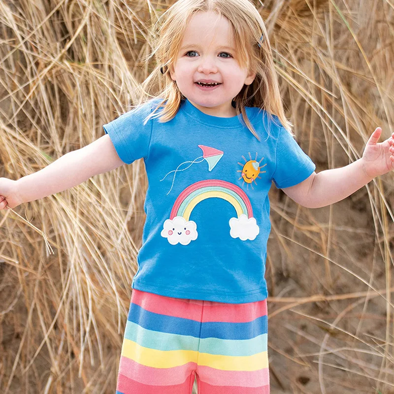 

children's clothing summer new children's clothing children's clothing knitted cotton short sleeve cartoon Rainbow boys' suit