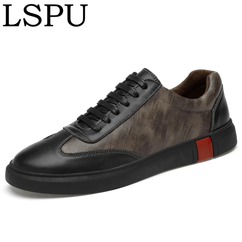 

High Quality Genuine Leather Skateboarding Shoes Lace Up Breathable Casual Sneakers Fashion Men Trainers Shoes Plus Size 38-46