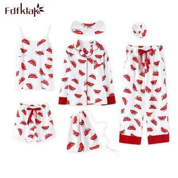 

Fdfklak Print cotton pajamas for women long sleeve women's sleepwear pajama set autumn winter home clothes pijama feminino 7 PCS