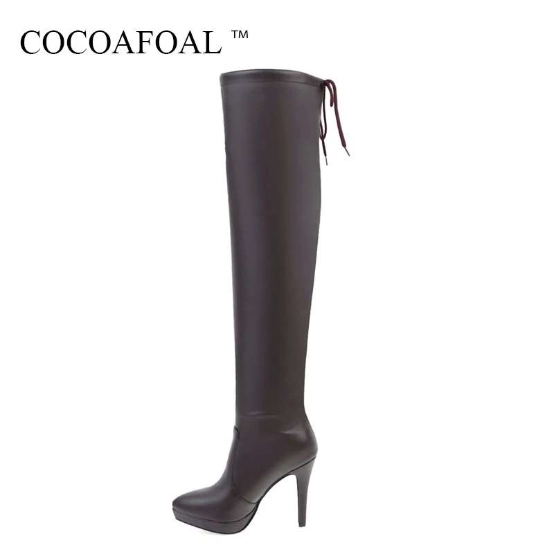 

COCOAFOAL Women's Fashion Black Thigh High Chivalry Boots Winter White High Heeled Shoes Sexy Butterfly Knot Over The Knee Boots