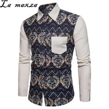 Весна новое поступление большие размеры с принтом винтажные мужские рубашки с длинным рукавом в народном стиле мужские рубашки тонкие