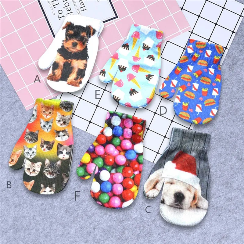 Children Kids Winter Warm 3D Animal Print Knitted Kitty Pet Cute Gloves Fashion Hand Gloves guantes eldiven handschoenen 40FE1818
