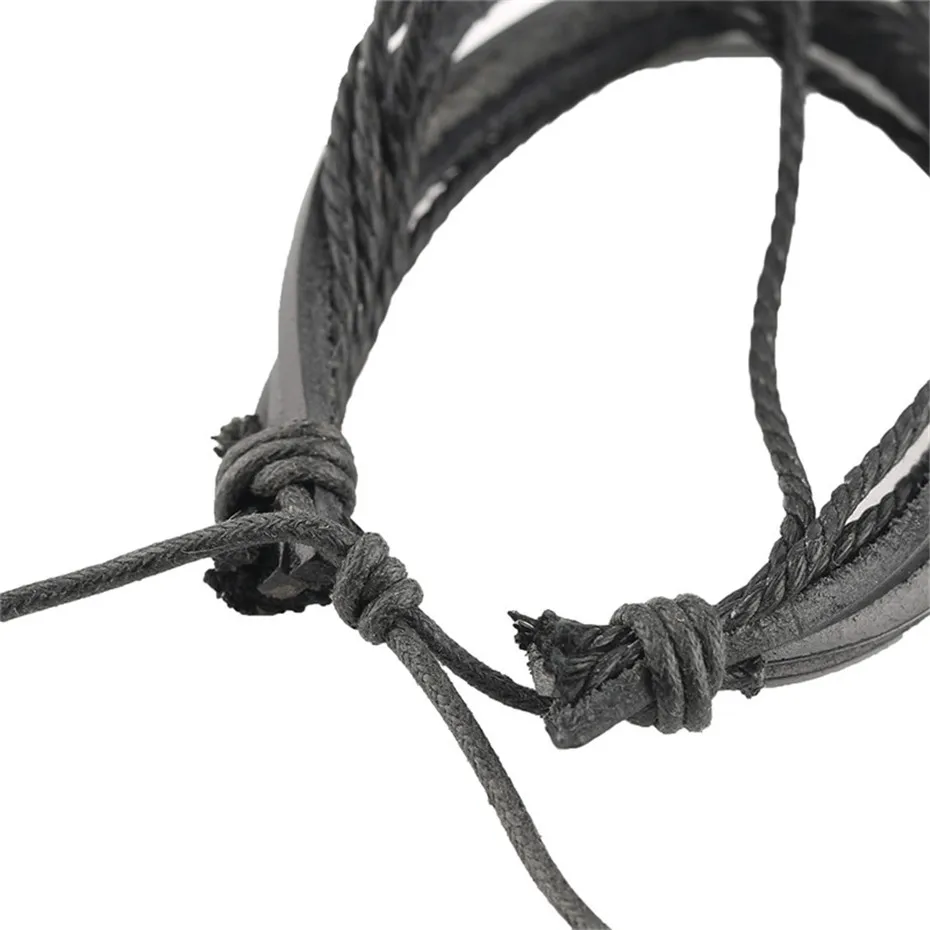 Genuine Braided Multi-layer  Black Brown Leather Bracelets Adjustable Hemp Rope Couple Women Men Boy Girls Gifts Jewelry Items (5)