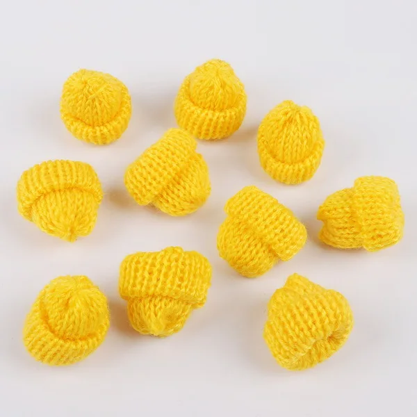 10PCS Mini Sweet Knitting Wool Hat Candy Color DIY Kids Hair Accessories Handmade Cute Woolen Yarn Hat for Clothing Decoration - Color: Yellow