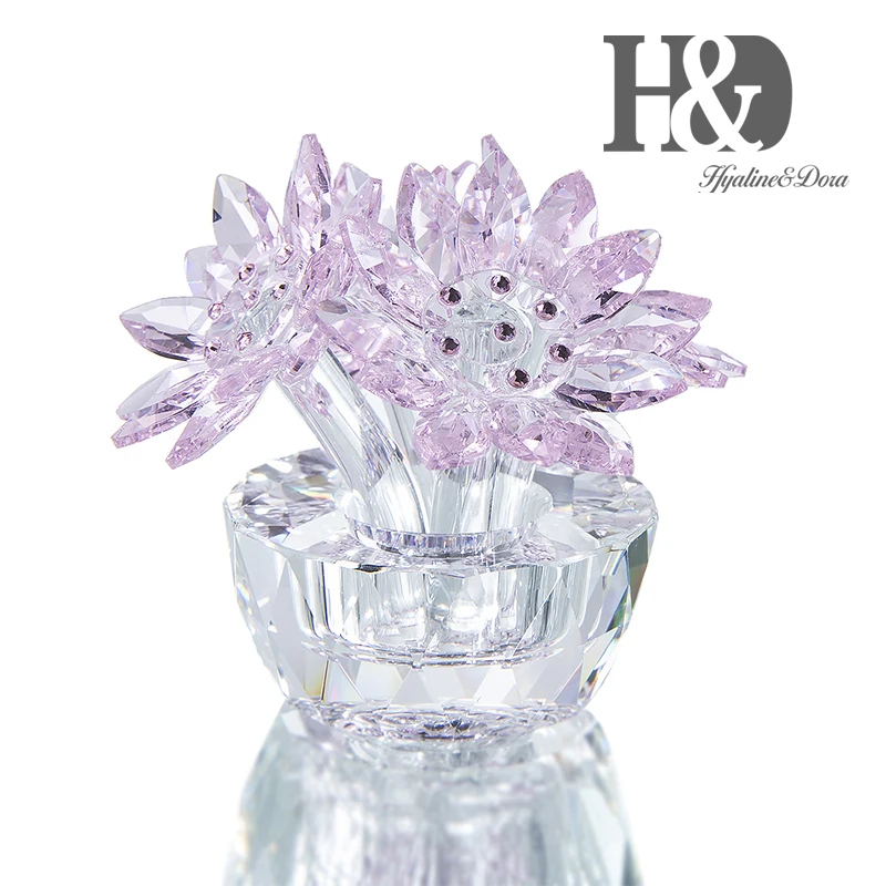 H&D Gift For Mother 2.6'' Crystal Lotus Flower Figurine Glass Fengshui Ornaments Paperweight with Gift Box Home Table Decoration