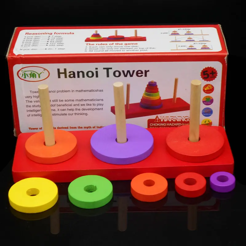 

Tower of Hanoi Children's Wooden building block Toy Kids' Floor Games Tower Hanoi Classic Challenging Educational Wood toy gift