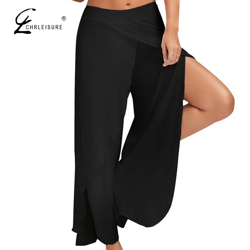 

CHRLEISURE Large size Wide Leg Pants Women Solid Color High Waist Trousers Women Fitness Women'S Pants 10 Color